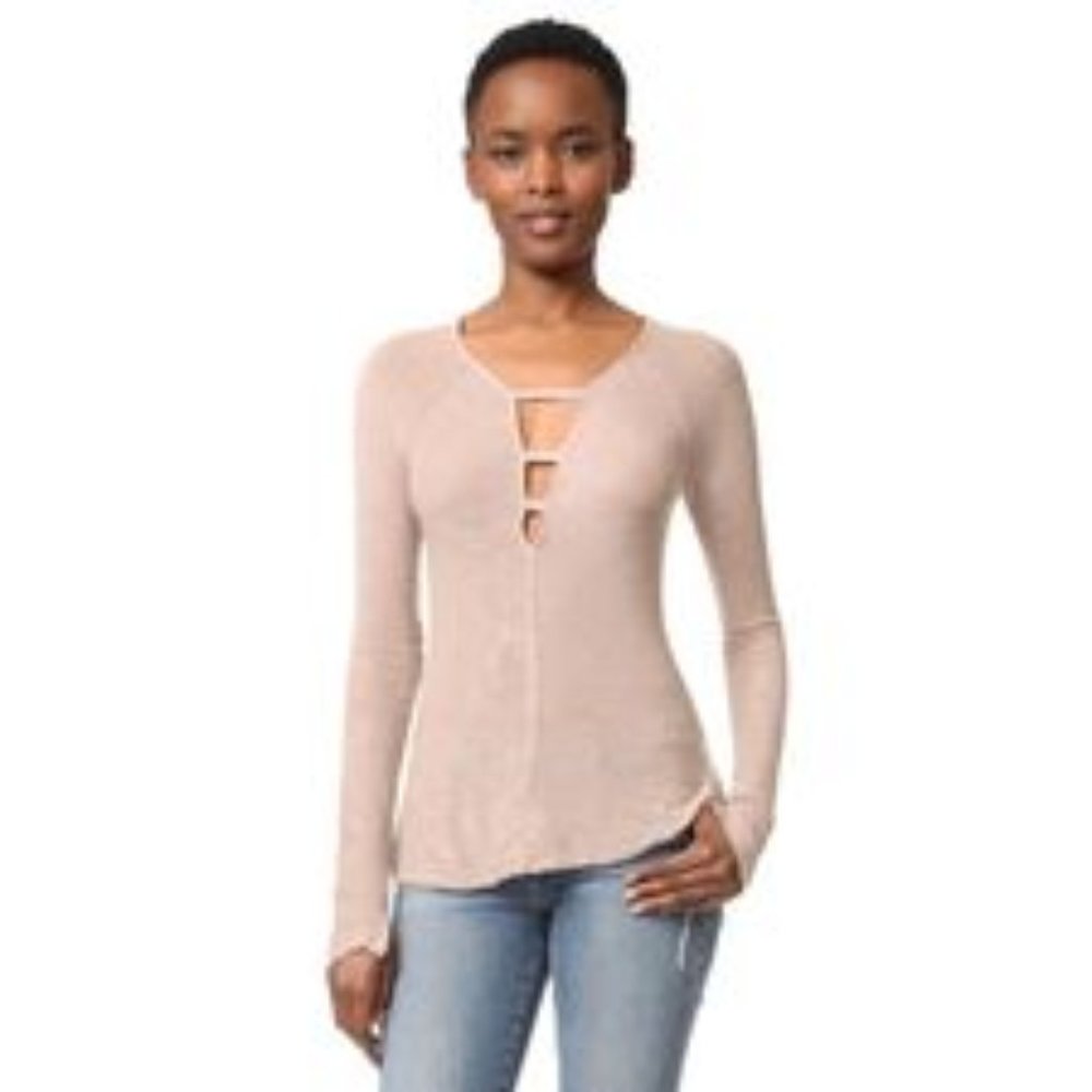 Free People Bae Bae Layering Top EUC Sz S Ladder Knit Slub Knit Long Sleeve